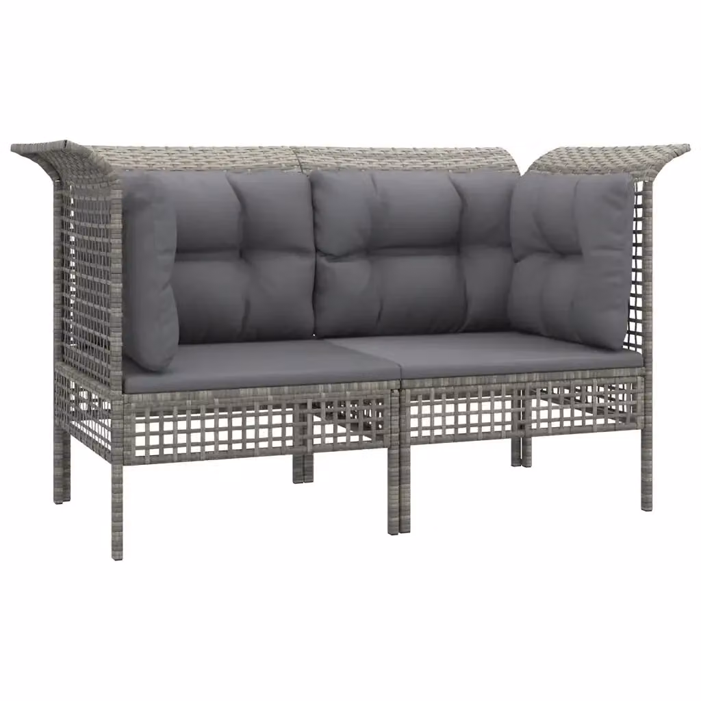 Set di 2 Divani Angolari da Giardino vidaXL in Polyrattan e Metallo, Colore Grigio con Cuscini – 2