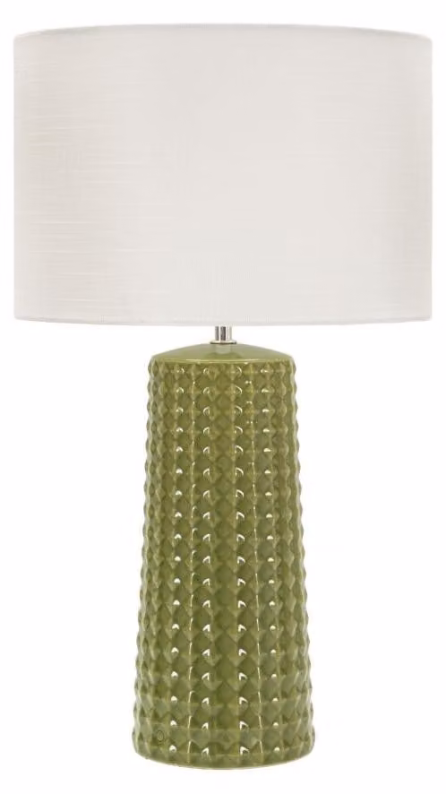Lampada da Tavolo Gliss Verde Ø30x52 cm in Ceramica e Ferro e Tessuto Verde e Bianco