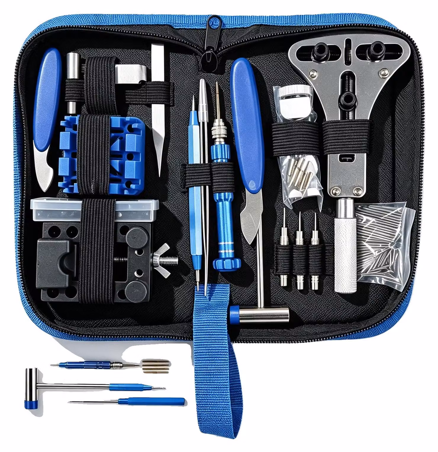 Set di strumenti per la riparazione di orologi, 185 pezzi, materiali metallici e in plastica, lunghezza 20 cm, larghezza 10 cm, peso 650 g