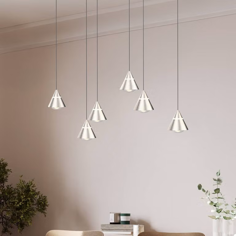 Trio Lighting Lampada LED a sospensione Romeo, lunghezza 75 cm, metallo color nichel, 6 Romeo, Alluminio / Grigio / Zincato, Soggiorno / Sala da pranzo, Metallo, Moderno