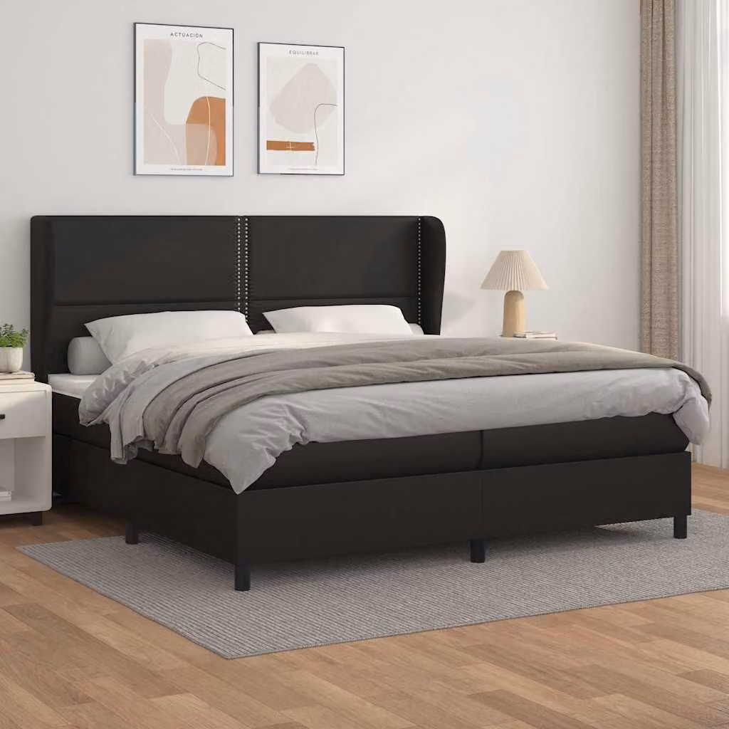 vidaXL Giroletto a Molle con Materasso in Similpelle Nero 200x200 cm – 1