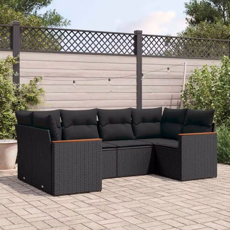 Set Divano da Giardino vidaXL 6 pz a L in Polyrattan Nero con Cuscini Imbottiti e Rivestimenti Rimovibili