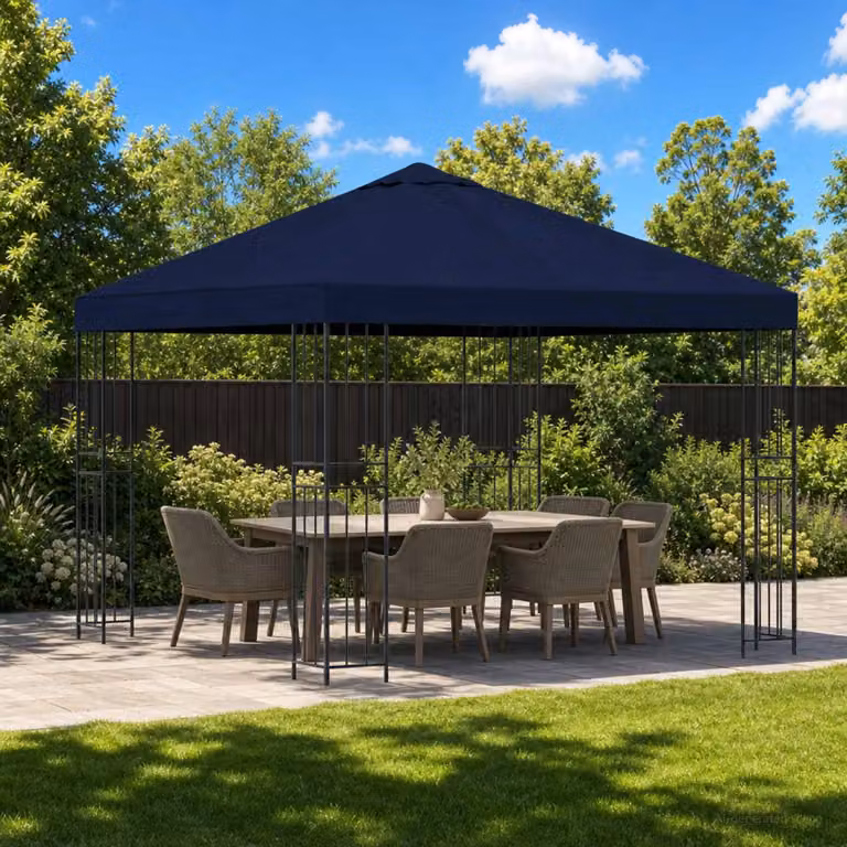 Gazebo vidaXL moderno in acciaio galvanizzato e poliestere Blu o Nero L: 300 cm, P: 300 cm, H: 276,5 cm