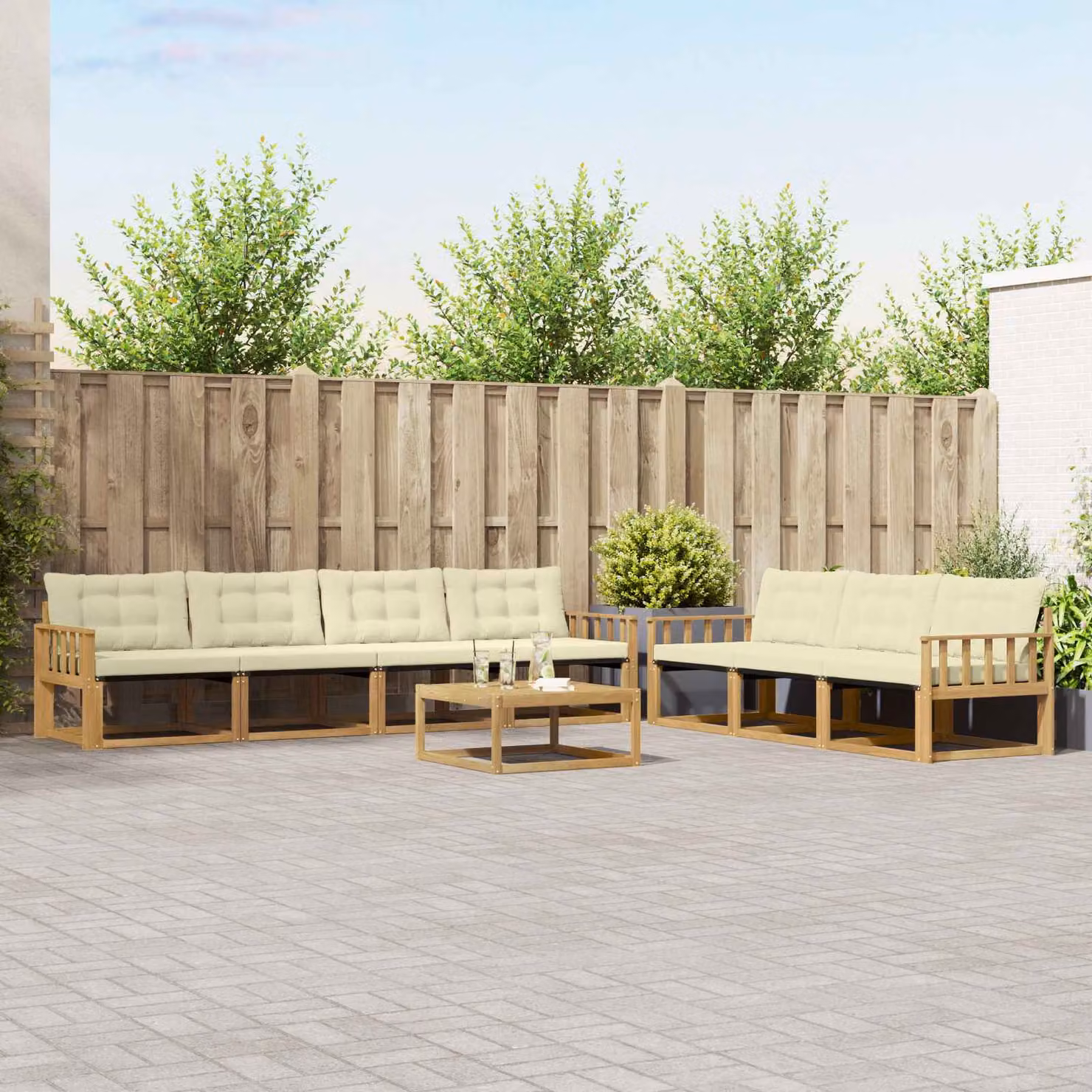 Set di divani da esterno vidaXL 8 pezzi in legno di acacia con cuscini bianco e beige