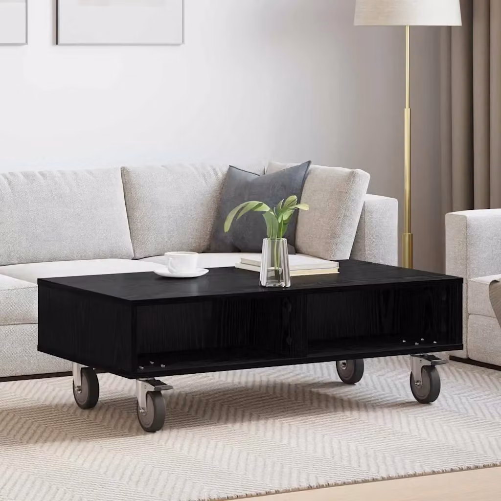 Tavolino laterale rettangolare DESIGN IN in rovere nero con ruote L 90 cm, P 50 cm, H 30 cm – 2