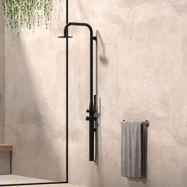 Sined Colonna Doccia a Parete in Acciaio 316L con Soffione e Doccino Mobile Nera per Uso Interno ed Esterno – 1
