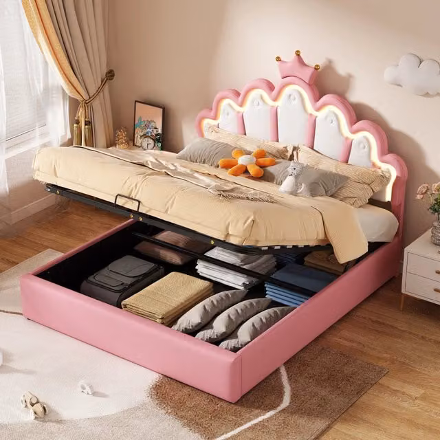 Letto imbottito con LED rosa ¨C Minimal ¨C 140x200 cm