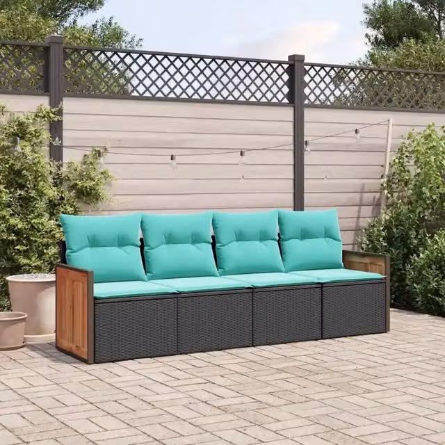 Set Divani da Giardino 4 pz con Cuscini Nero in Polyrattan 3227450