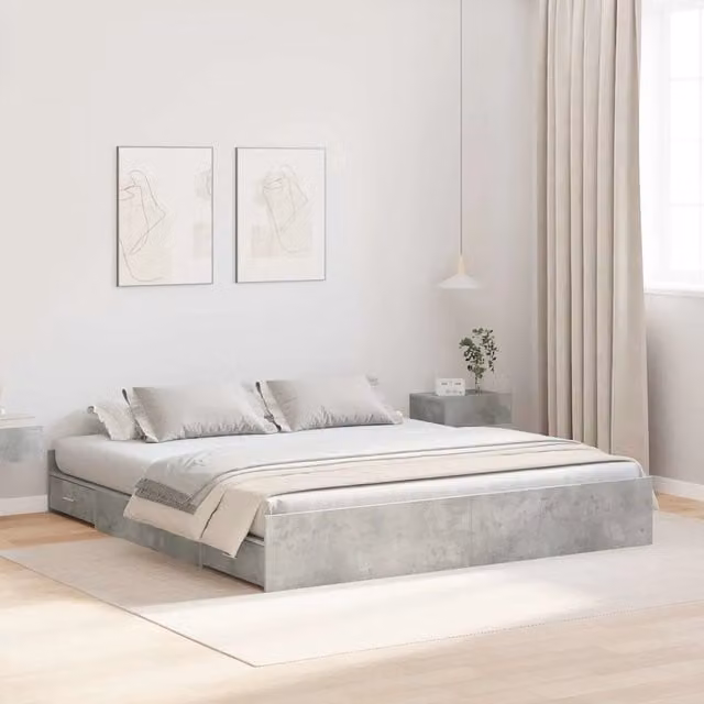 Struttura letto con contenitore Grigio cemento 200 x 200 cm 3335264