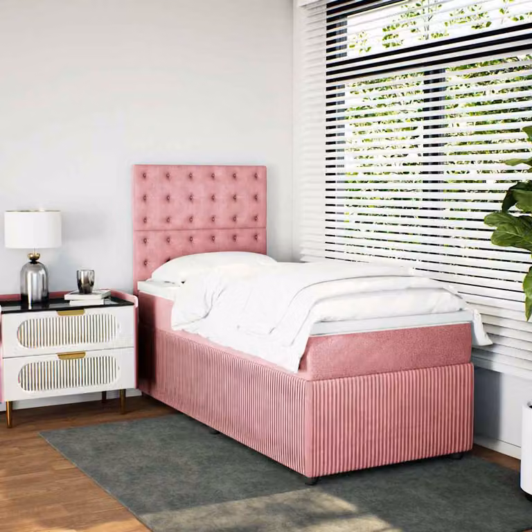 vidaXL Giroletto a Molle con Materasso Ibrido in Velluto Rosa e Bianco L/P/H: 200 x 80 x 150,5 cm