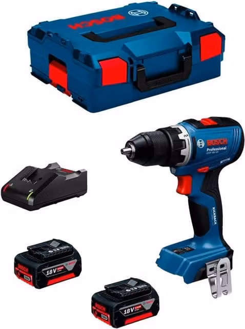 Trapano a percussione Bosch GSR 18V-65 con 2 batterie da 5,0 Ah, caricabatterie GAL 18V-40 e L-Boxx 136, colore blu – 1