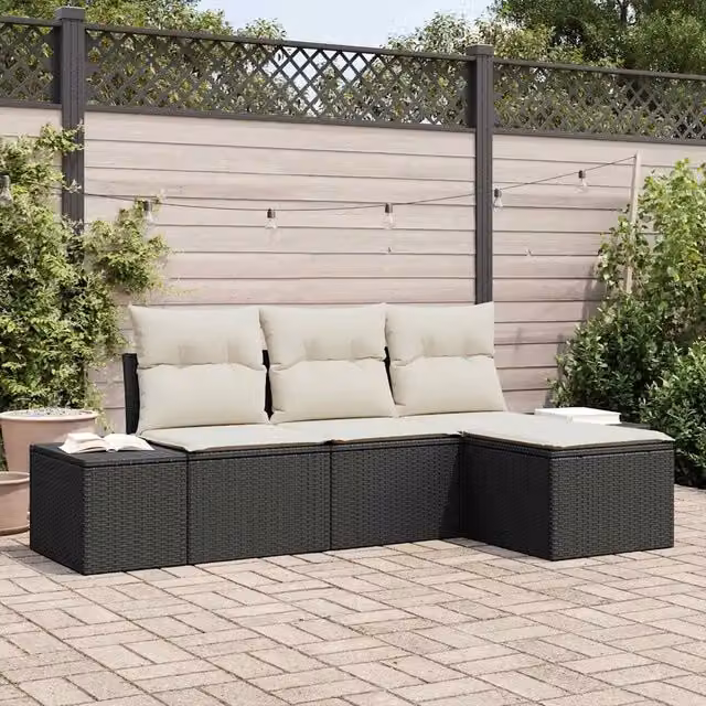 Set Divano da Giardino 4 pz Nero polyrattan 3347007