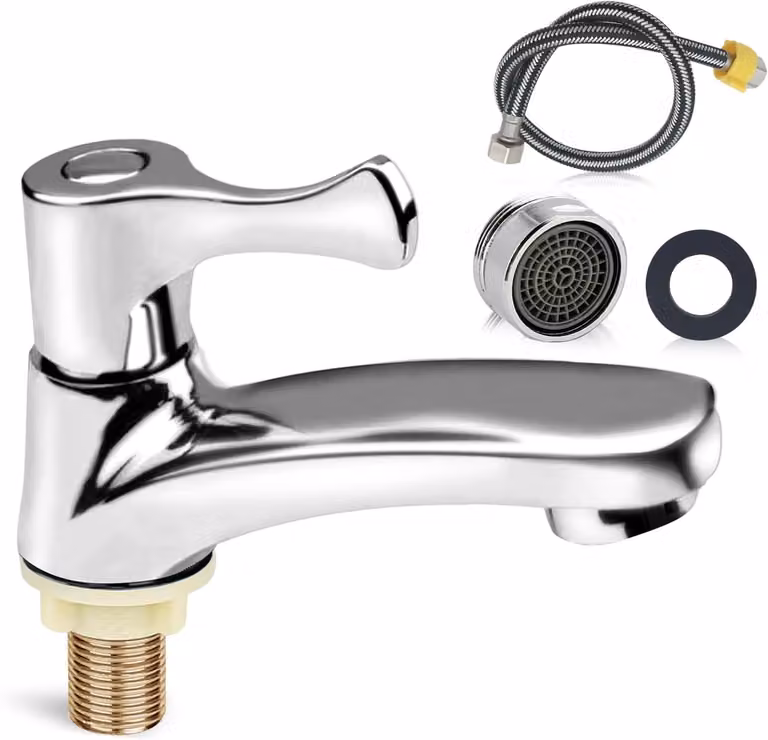 Rubinetto monocomando per acqua fredda, con rivestimento in zinco, attacco da 60 cm, dotato di bocchetta filtrante, adatto per cucina e bagno