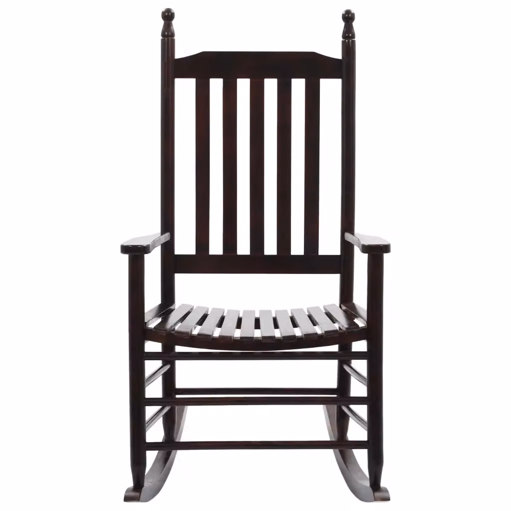 Sedia a Dondolo da Esterno in Legno di Pioppo Marrone con Seduta Curva per Giardino e Terrazza H 82,0 x L 60,5 x P 114,0 cm – 2