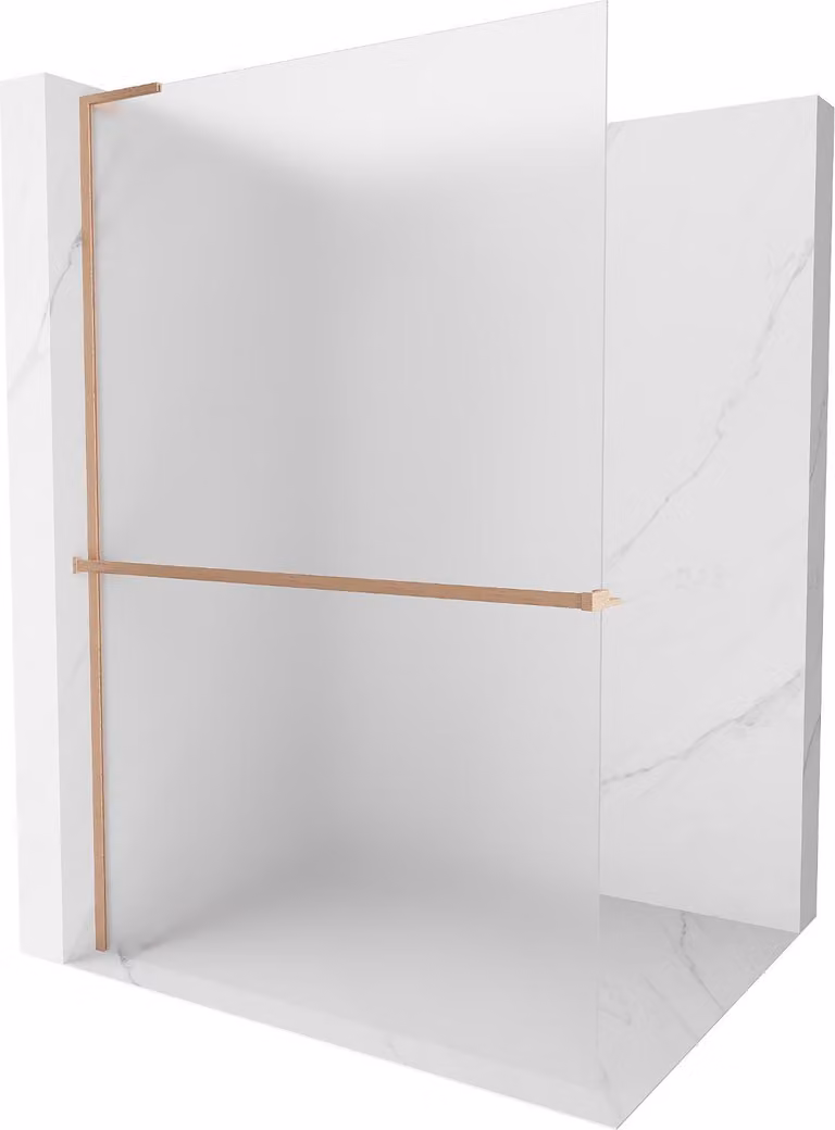 Mexen Kioto+ L parete doccia con mensola Walk-in 100 x 200 cm, brina, rame spazzolato - 800-100-123-65-30