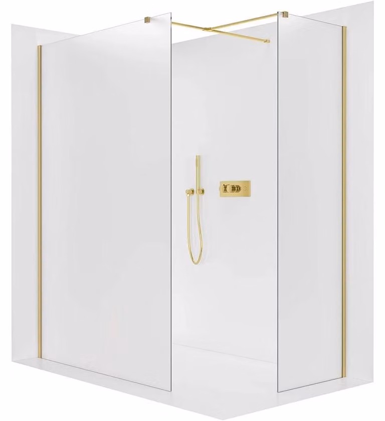 Pannello doccia angolare Walk-in Onyx T, destro/sinistro - 8 mm - profilo quadrato - dorato, vetro satinato - 90x90x200 cm