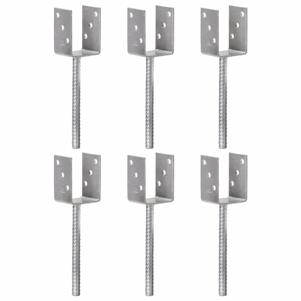 Set di 6 picchetti per recinzione vidaXL in acciaio zincato argento, L/P/H: 7 x 6 x 30 cm
