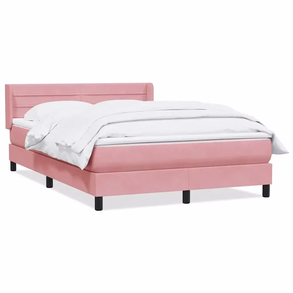 Letto con Giroletto a Molle e Materasso Ibrido vidaXL in Velluto Rosa e Bianco L: 147 cm, P: 213 cm, H: 88 cm – 2