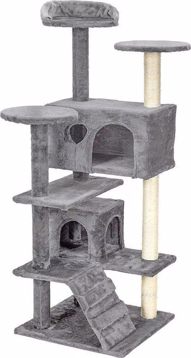 Tiragraffi e casetta - Gatti - Grigio - Altezza 131 cm