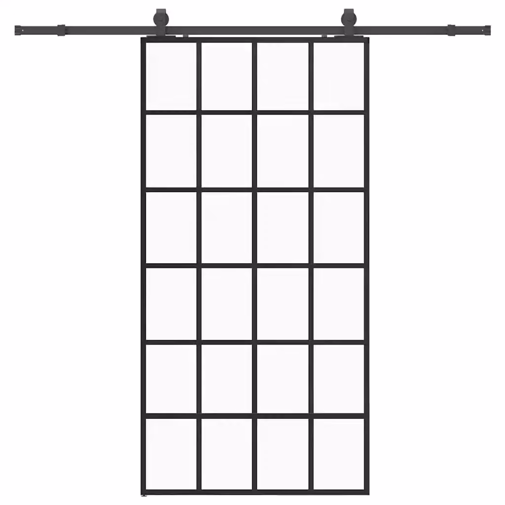 Porta Scorrevole Moderna vidaXL in Vetro Trasparente con Telaio in Alluminio e Ferramenta Nera L: 102 cm, H: 205 cm – 2