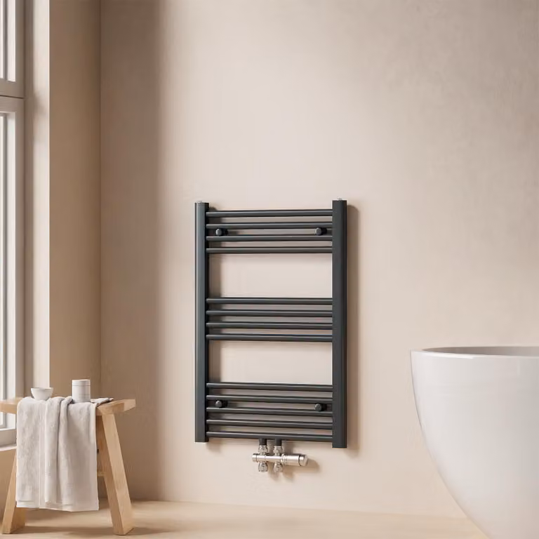 EMKE radiatore bagno asciugamani radiatore 50x75cm 291 Watt di potenza antracite radiatore bagno attacco centrale riscaldamento senza resistenza