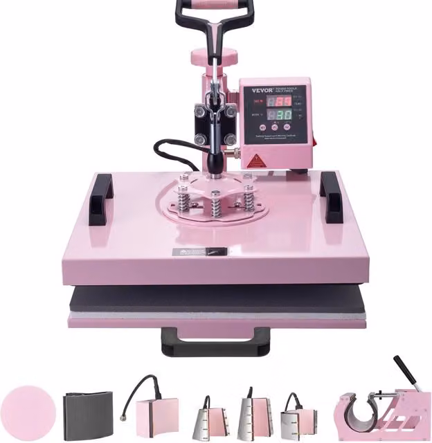 Pressa Termica Multifunzionale 8 in 1 SJY-H15151M 380 x 380 mm 1250 W per Magliette e Fai da Te Rosa