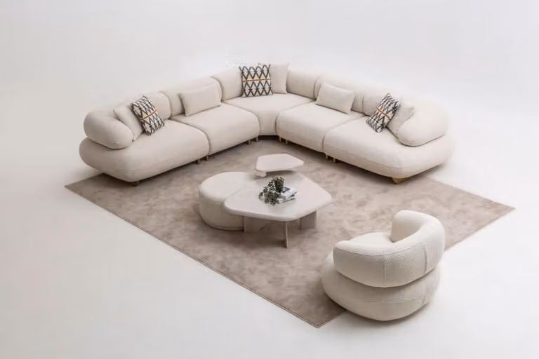 Exklusive Sofagarnitur Designer Eksofa Sessel Beistelltisch Hocker