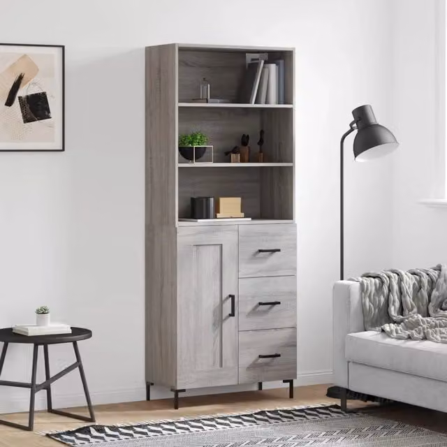 Credenza moderna vidaXL in legno e metallo, Grigio, L: 69,5 cm, P: 34 cm, H: 180 cm – 1