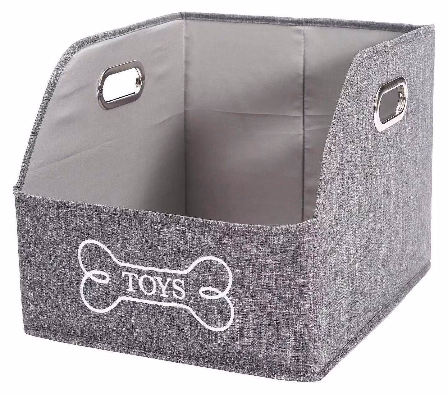 Cesto portaoggetti pieghevole a forma di trapezio, con maniglie in metallo, colore grigio, dimensioni 37 x 29 x 34 x 15 cm, ideale per riporre i giocattoli del cane