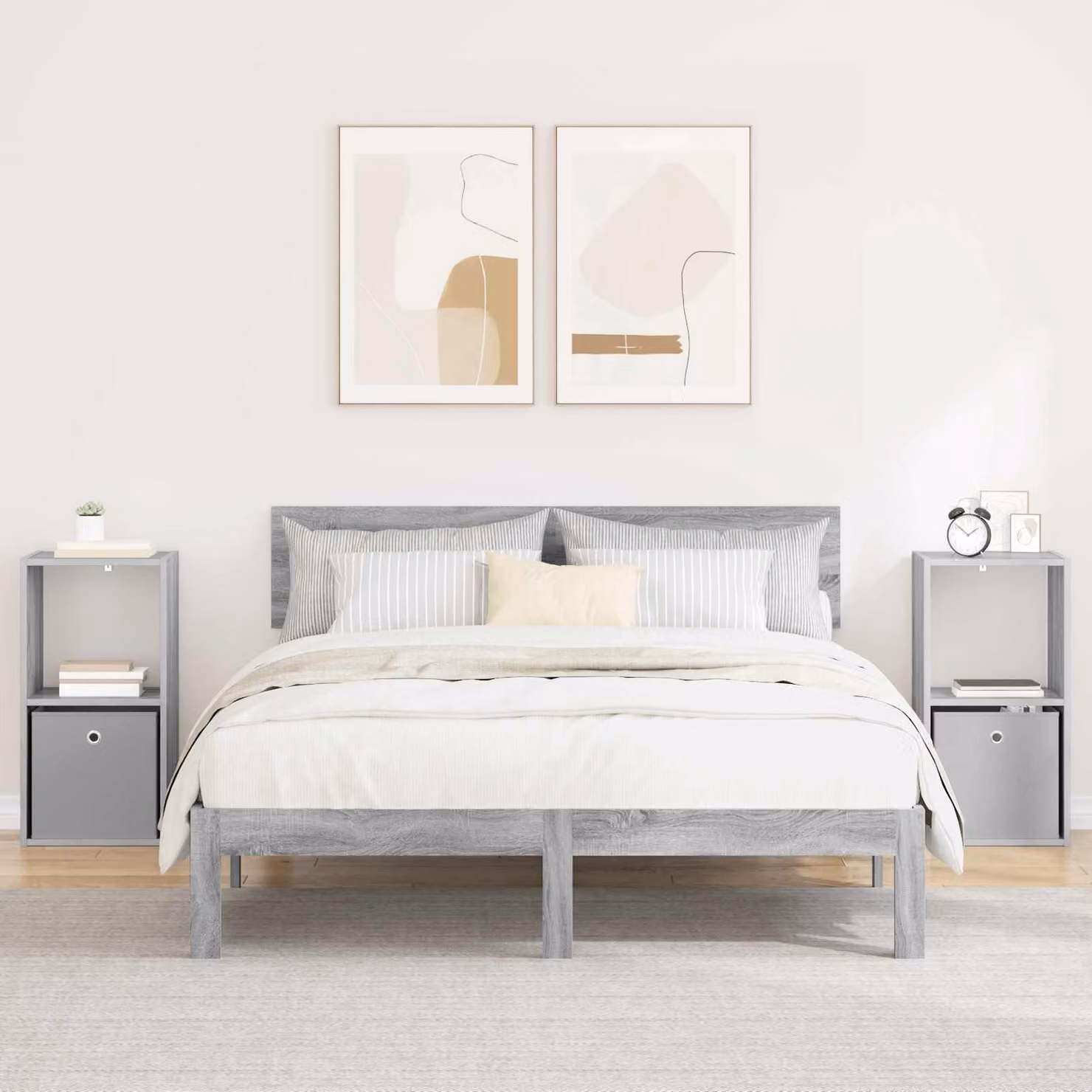 Set di 2 comodini moderni vidaXL in finitura Sonoma grigio opaco, L 35 cm x P 32 cm x H 68,5 cm