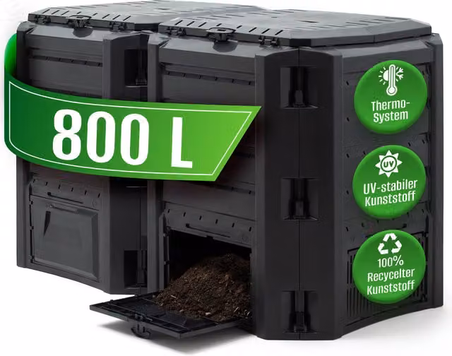 Compostiera da giardino Deuba in plastica nera 800L