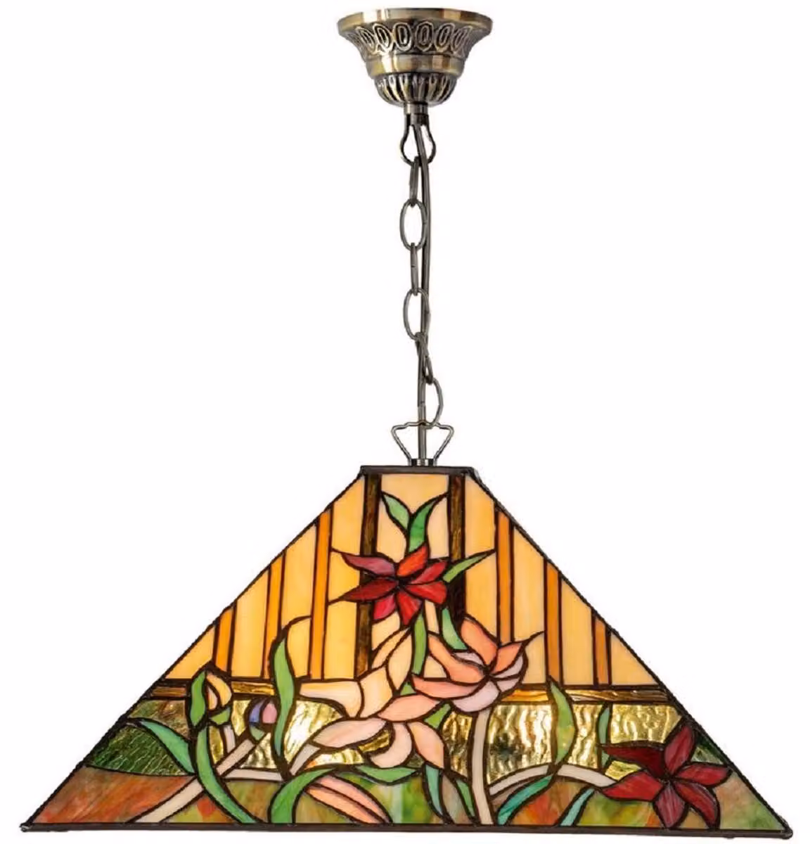 Casa Padrino Lampada a sospensione Tiffany Multicolore 40 x 40 x H. 95 cm - Lampada a sospensione Tiffany con paralume in vetro fatto a mano