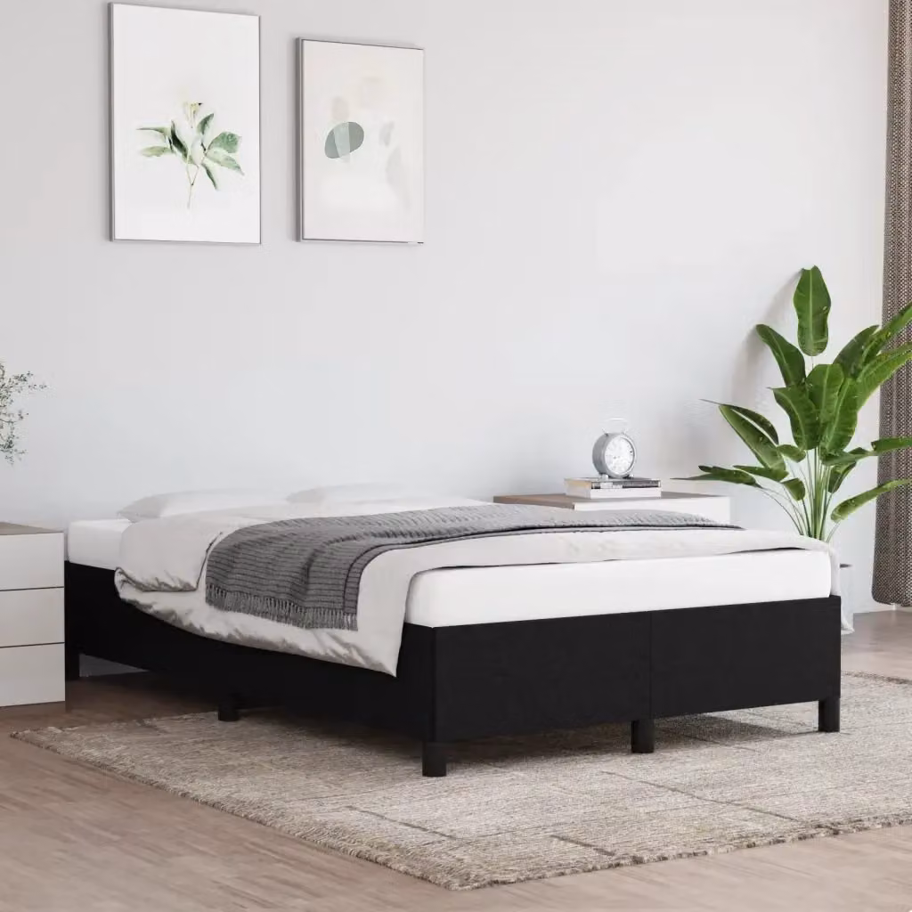 Letto matrimoniale moderno in tessuto nero con struttura in legno e doghe, L/P: 120 x 200 cm – 2