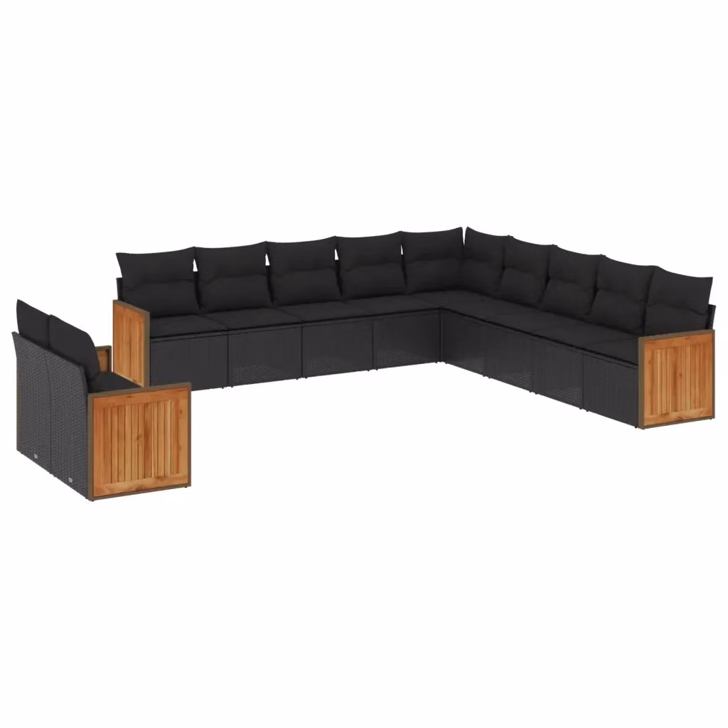 vidaXL Set Divani da Giardino 11 pz in Polyrattan Nero con Cuscini Imbottiti e Rivestimenti Rimovibili – 2