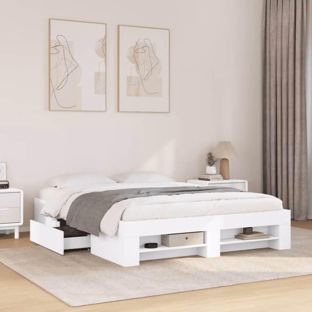 vidaXL Giroletto senza Materasso Bianco in Legno Multistrato L: 160 cm, P: 200 cm, H: 163 cm – 1