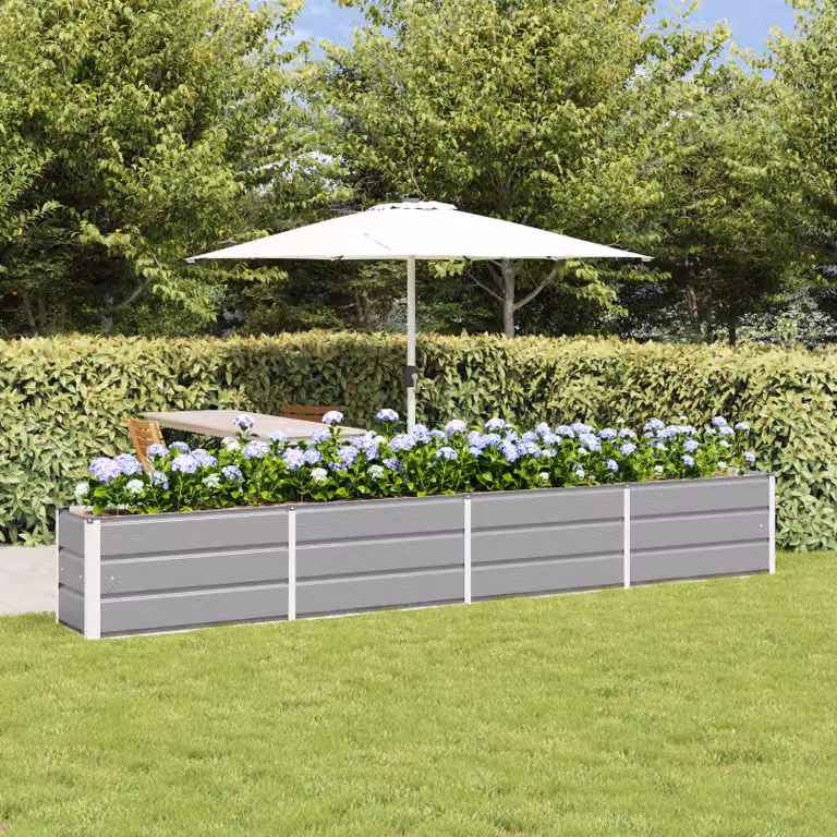 Fioriera vidaXL in acciaio e plastica, Grigio chiaro, L: 320 cm, P: 40 cm, H: 45 cm