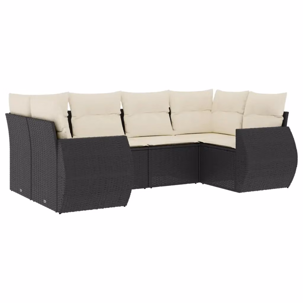 vidaXL Set Divano da Giardino a L in Polyrattan Nero con Cuscini Imbottiti e Coperture Rimosse – 2
