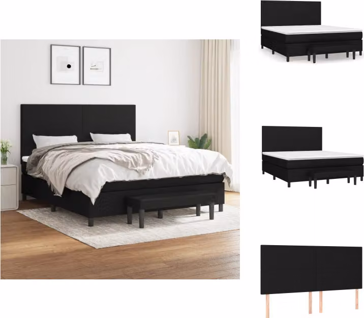 vidaXL Letto a molle con materasso nero 160x200 cm in tessuto - Letti e strutture letto