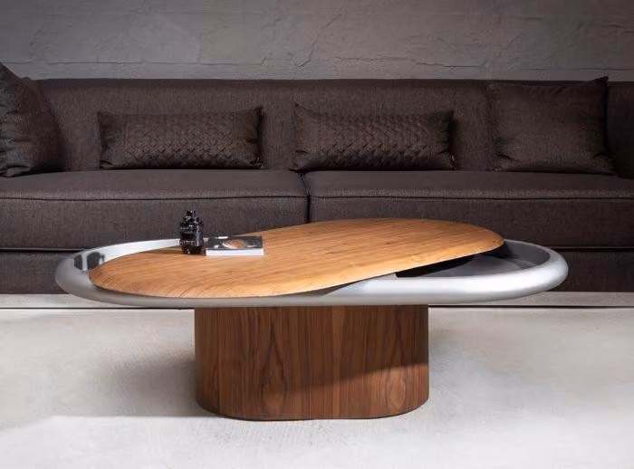 Exklusive Luxus Wohnzimmer Oval Couchtisch Braun Farbe Modernen Holz