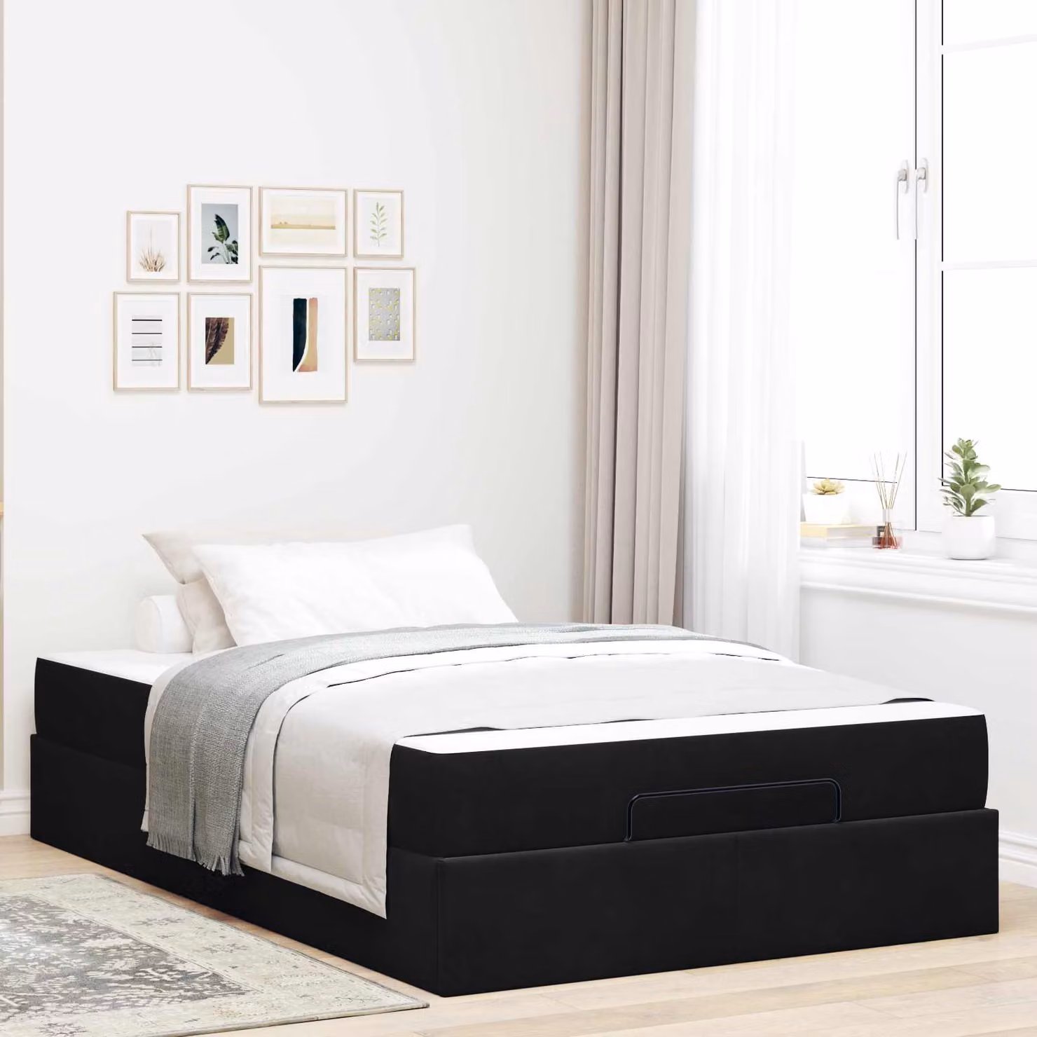 Set letto con struttura imbottita in velluto nero e 2 materassi vidaXL L/P/H: 120 x 200 x 66 cm – 1