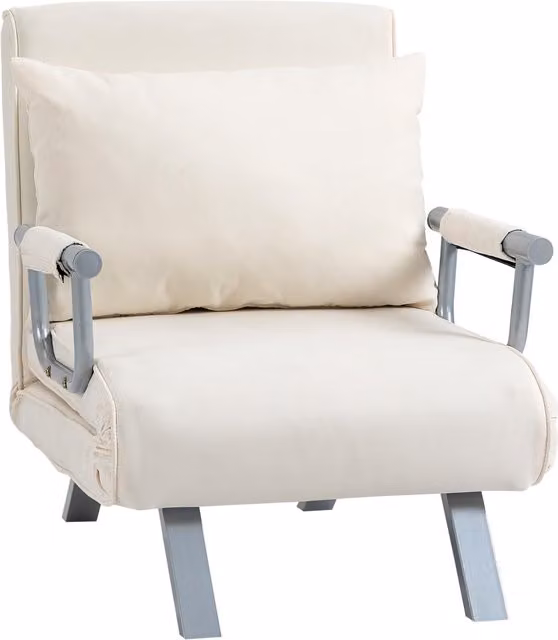 HOMCOM Poltrona Letto Moderna 2 in 1 con Schienale Inclinabile in 5 Posizioni, per Soggiorno e Camera da Letto, 65x69x80cm, Beige Aosom