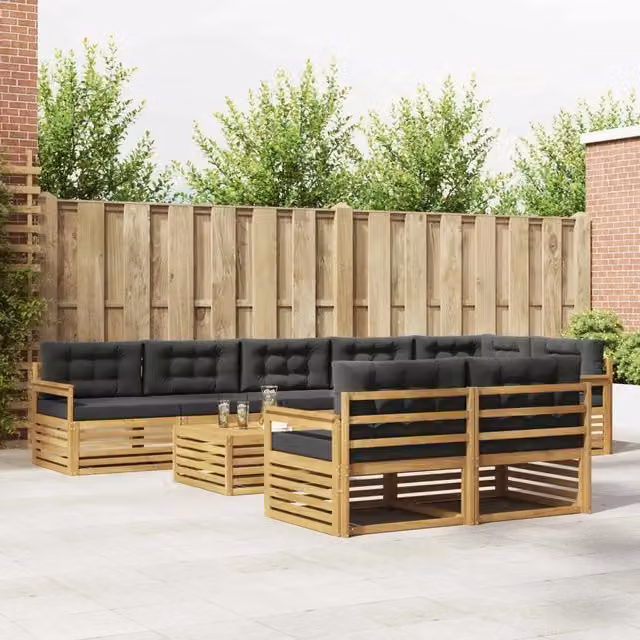 Set di divani da esterno moderno vidaXL in legno di acacia con 9 pezzi, Bianco e Antracite