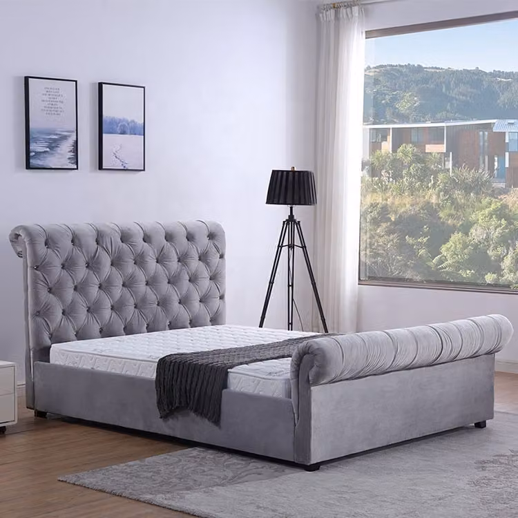 Design Chesterfield Bett Polster Leder Hotel Betten Schlafzimmer Samt