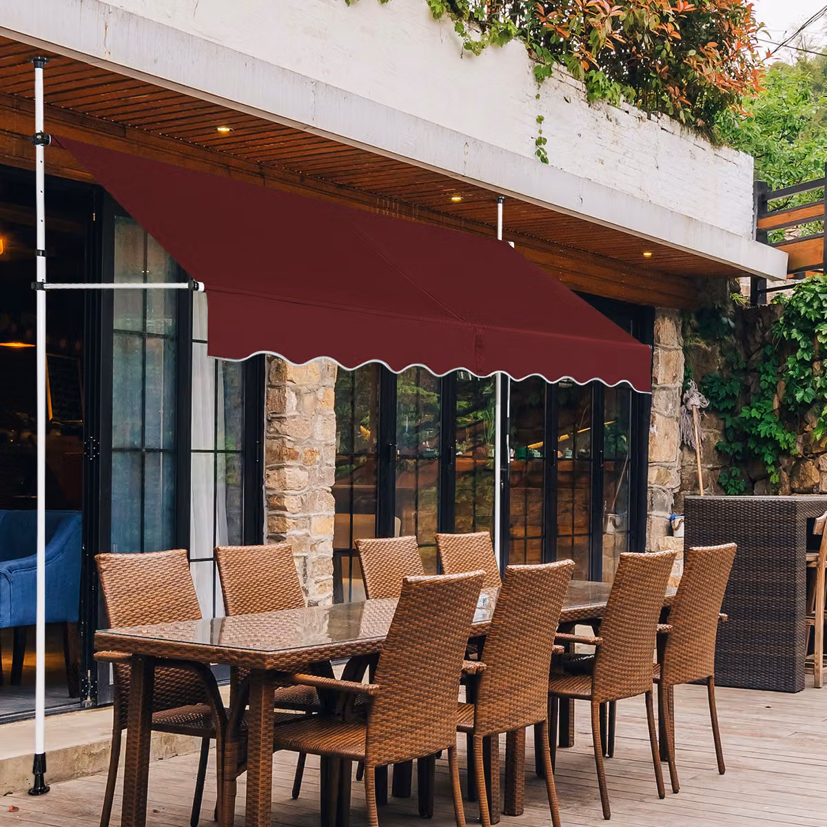 Tenda da balcone a bracci Costway in poliestere senza foratura, colore rosso, Larghezza: 250 cm