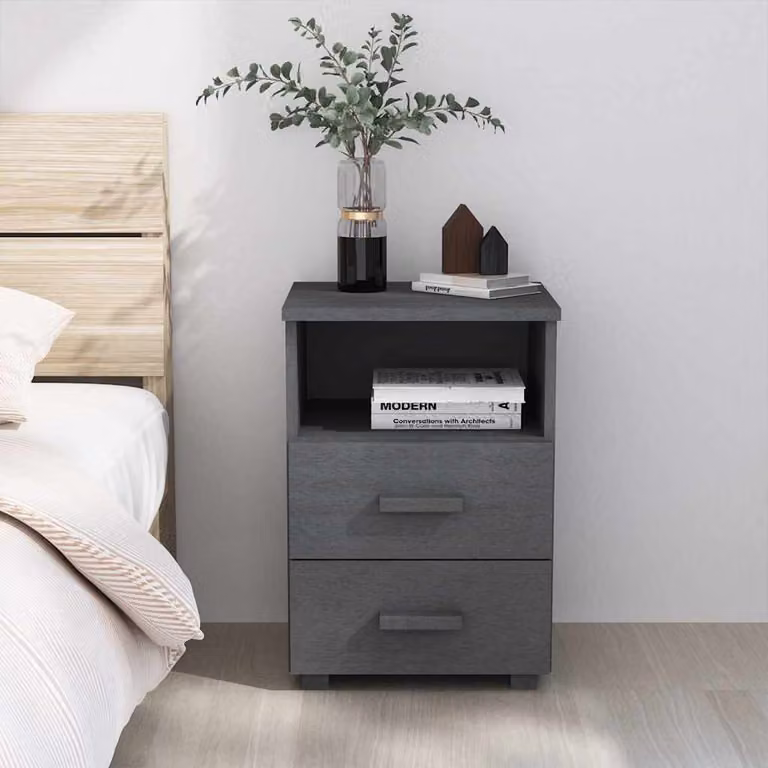 Comodino vidaXL HAMAR Grigio Scuro in Legno di Pino e MDF, L 40 cm, P 35 cm, H 62 cm