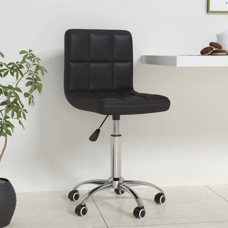 The Living Store Sedia da ufficio girevole in ecopelle nera