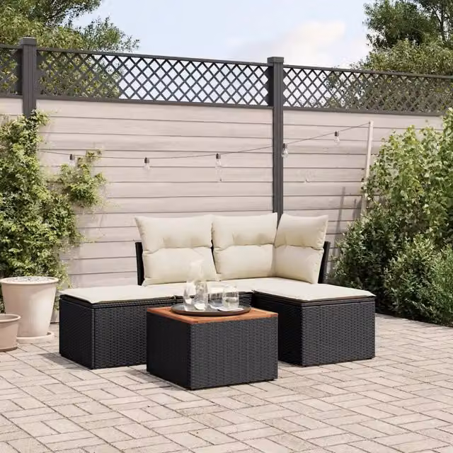 Set Divani da Giardino 5 pz con Cuscini in Polyrattan Nero 3255916