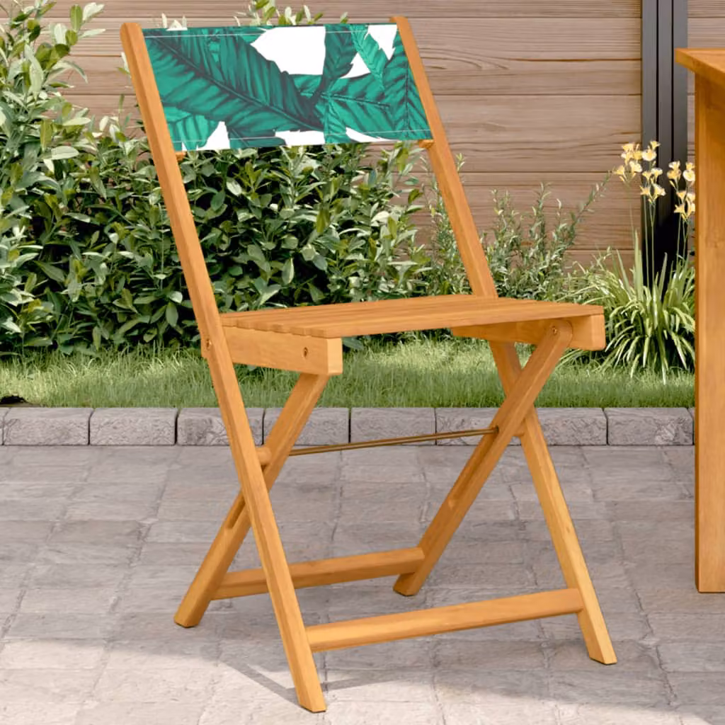 Set di 2 sedie pieghevoli vidaXL in legno di acacia oliato e tessuto verde con motivo floreale per giardino e balcone