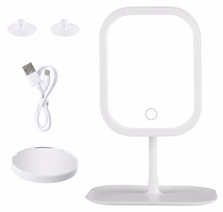 Specchio da trucco a LED, con 3 modalità di illuminazione, dimmerabile, ricaricabile e con ingrandimento 5x