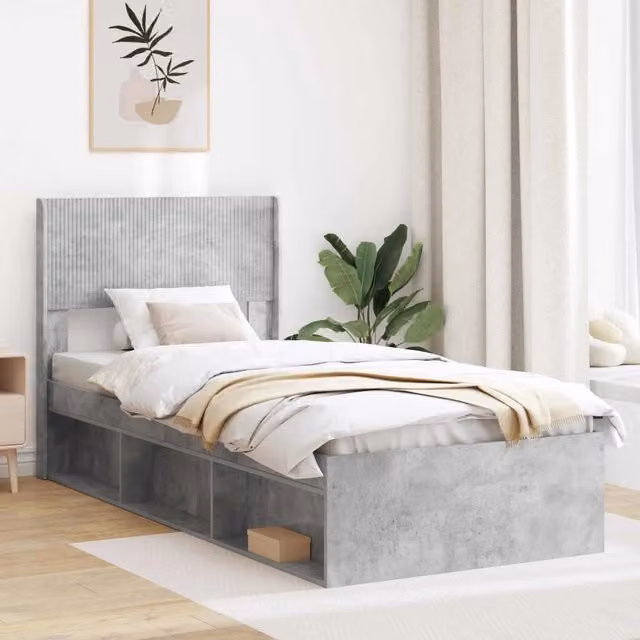 Letto moderno con contenitore e testata vidaXL in legno ingegnerizzato, Grigio, L/P/H: 190 x 80 x 100 cm